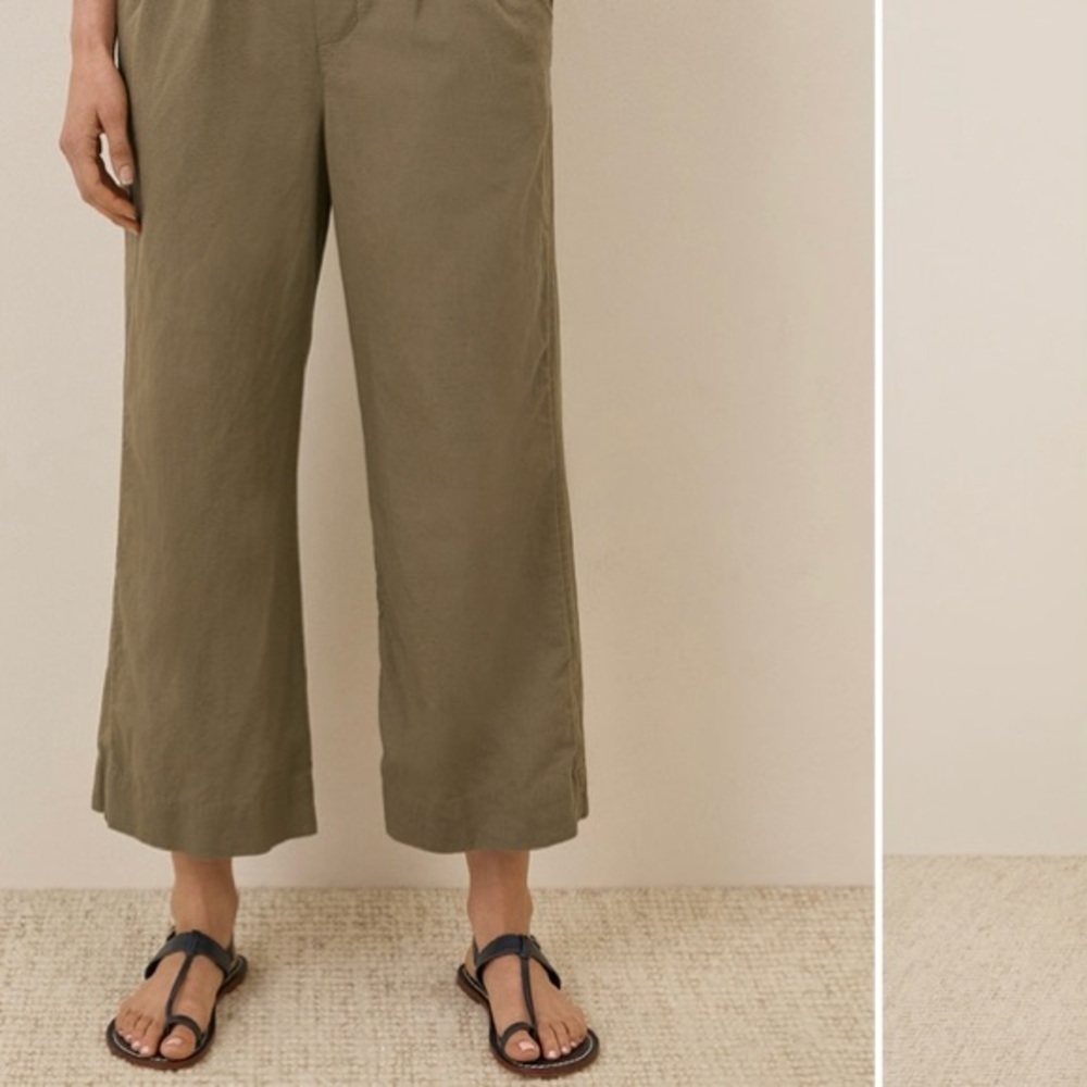 PACT SIZE MEDIUM CANOPY 70% LINEN BLEND PLEATED TROUSER IN KHAKI GREEN - Picture 6 of 11